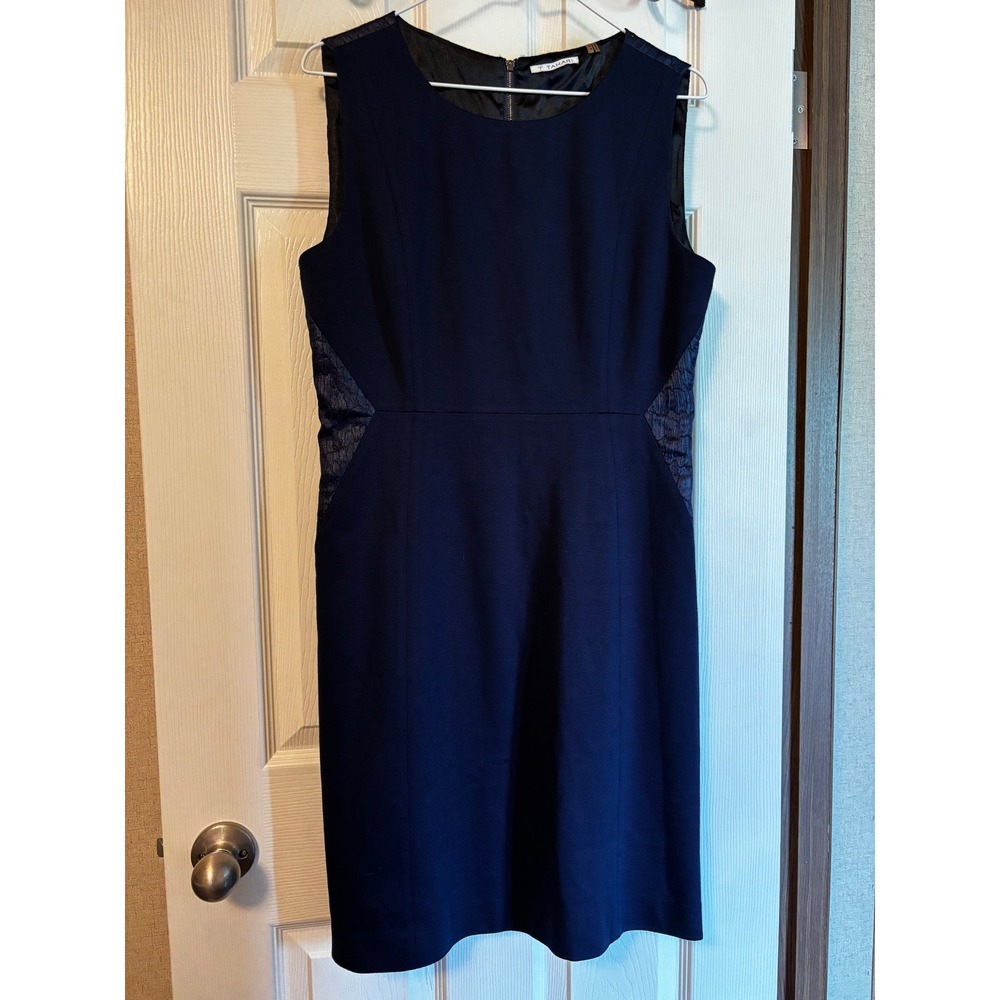 T Tahari Womens Navy Blue Jacquardā Mixed Media Sheath Dress Size 10 PN182512